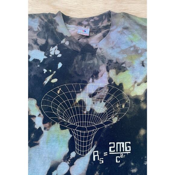 VTG FRUIT OF THE LOOM 80s Black Hole Shirt Short Sleeve Men Black Tie-Dye SZ. XL - Picture 2 of 5